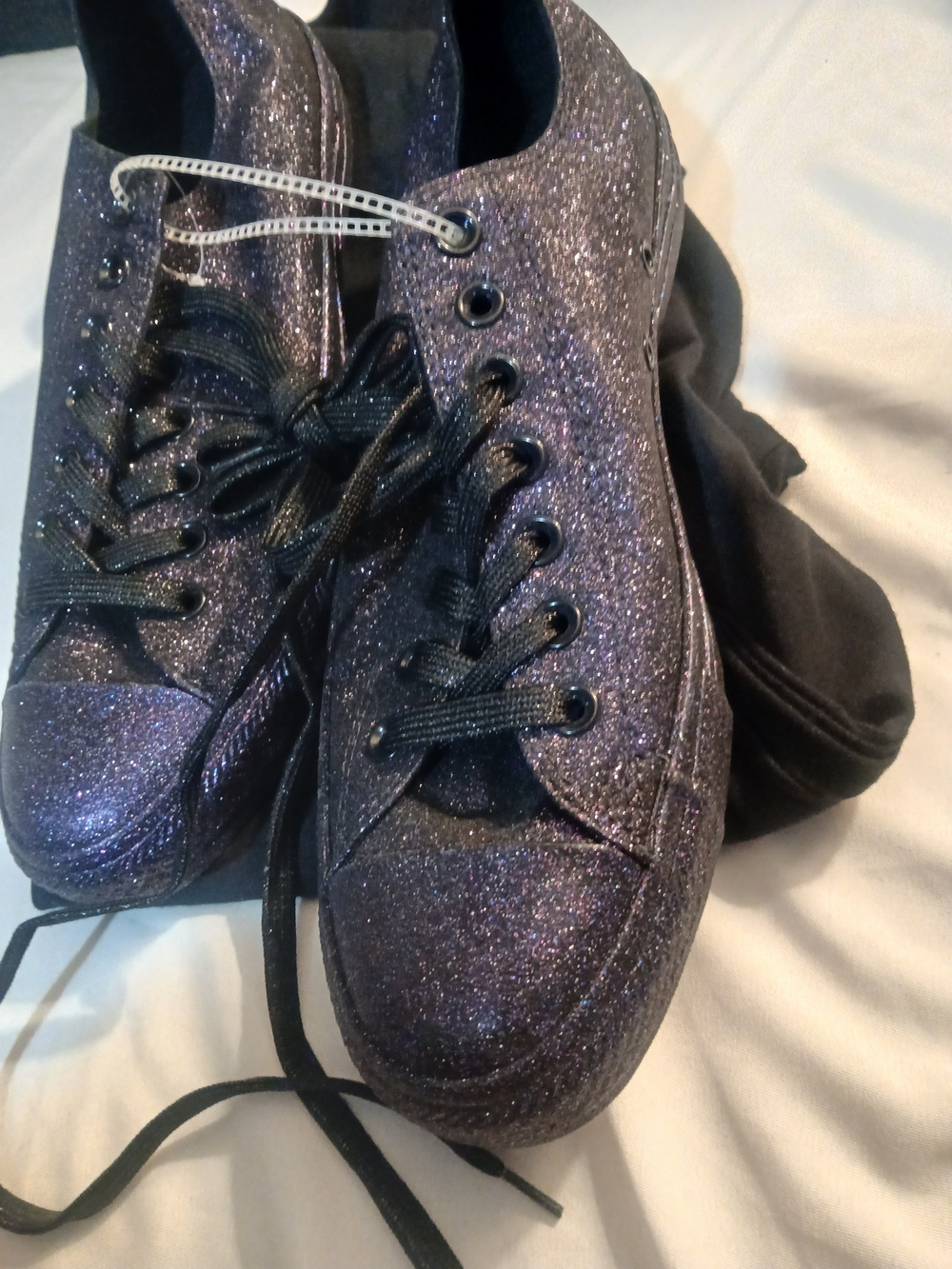 New Converse Women's Glitter Low Top Sneakers - Purple Black Sparkle Size 11 - Picture 2 of 4